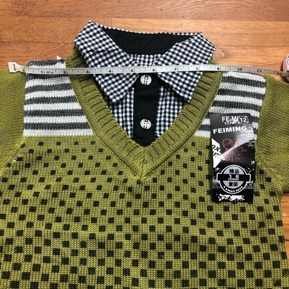 🎉3 For 15$🎉 Nwt Boy’s Green And Black Sweater Shirt Collar Casual Chic Sz 5 - Picture 9 of 11